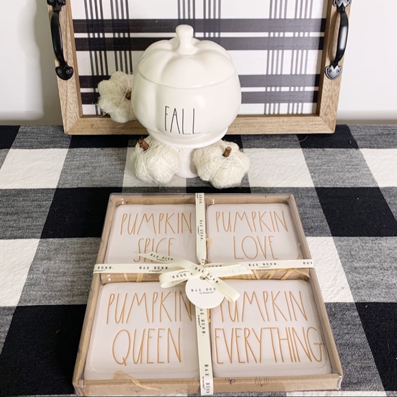 NWT🎃Rae Dunn Pumpkin Themed 4 Piece Coaster Set - Picture 4 of 6